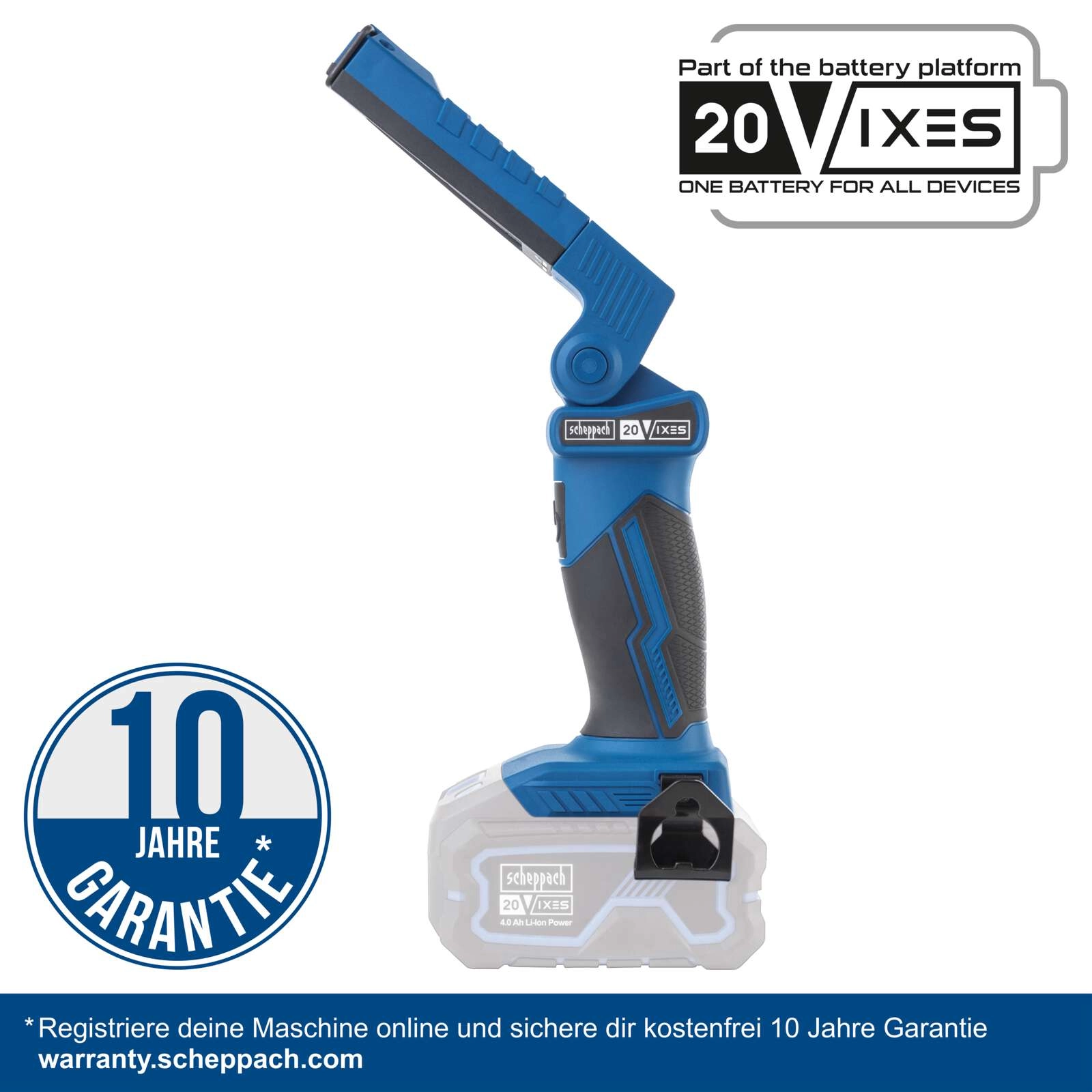 Akku-Arbeitsleuchte C-WL20-X Scheppach - 20V | 270° drehbar | 180° schwenkbar | bis zu 300 Lumen Lichtstrom | ohne Akku & Ladegerät