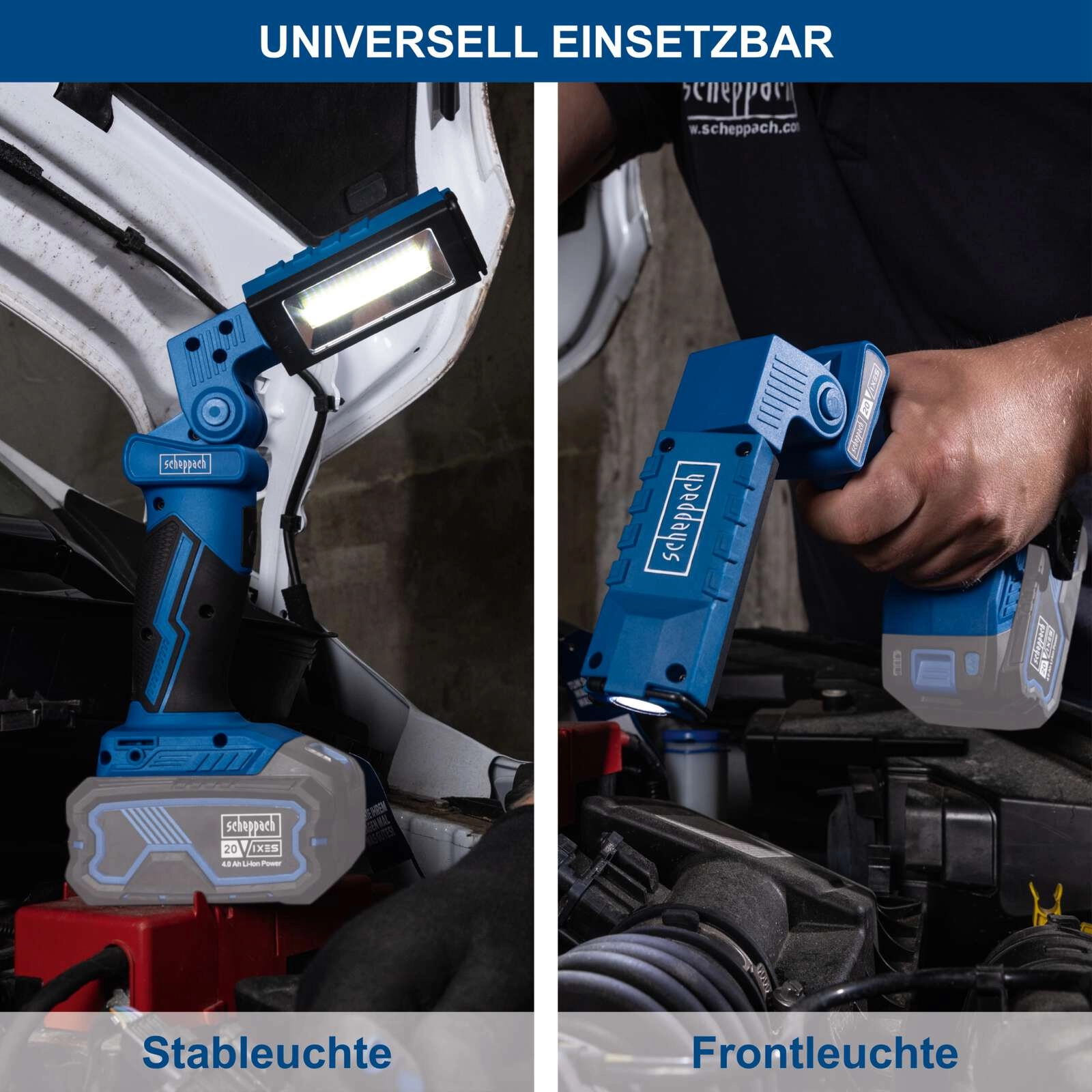 Akku-Arbeitsleuchte C-WL20-X Scheppach - 20V | 270° drehbar | 180° schwenkbar | bis zu 300 Lumen Lichtstrom | ohne Akku & Ladegerät