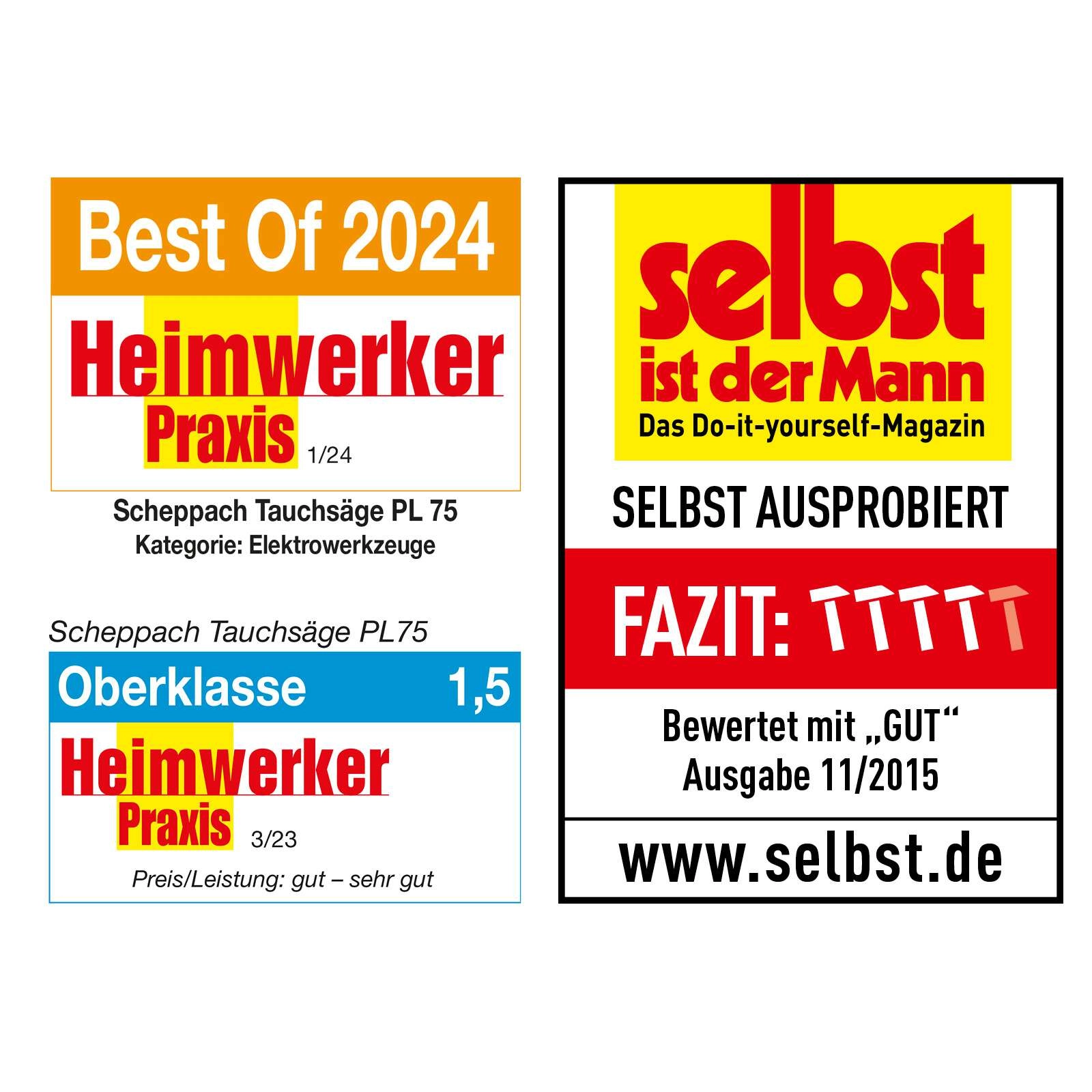 Tauchsäge PL75 Scheppach - 1600W | 75mm Schnitttiefe | Ø210mm Sägeblatt | 36Z | 16mm Schattenfugen | Sägeblattschutz