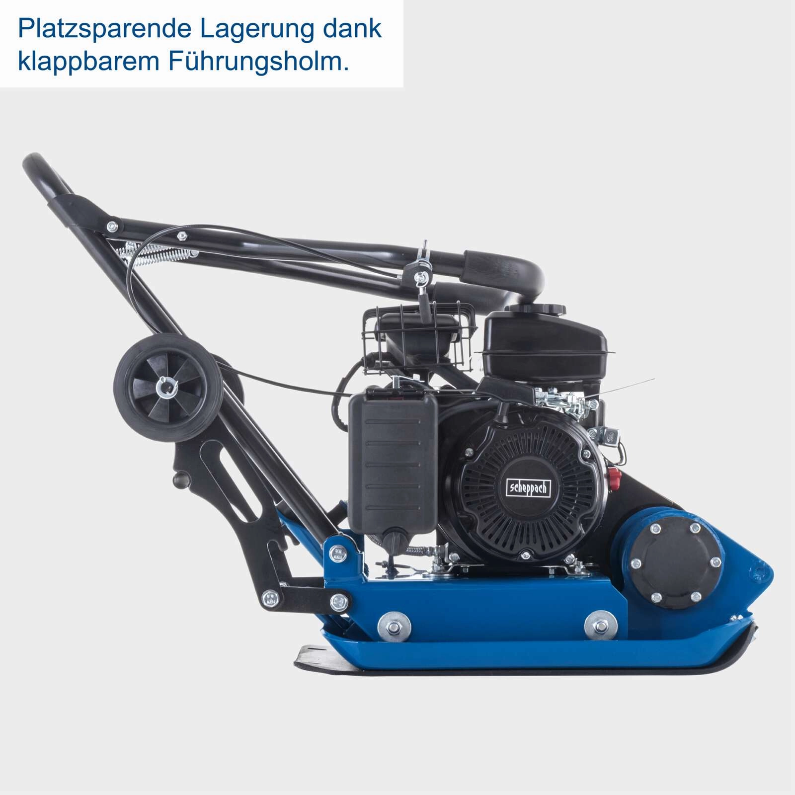 Benzin Rüttelplatte HP1400S Scheppach - 2PS | 8,2kN Verdichtungsdruck | 20cm Verdichtungstiefe | inkl. Gummimatte und Fahrvorrichtung