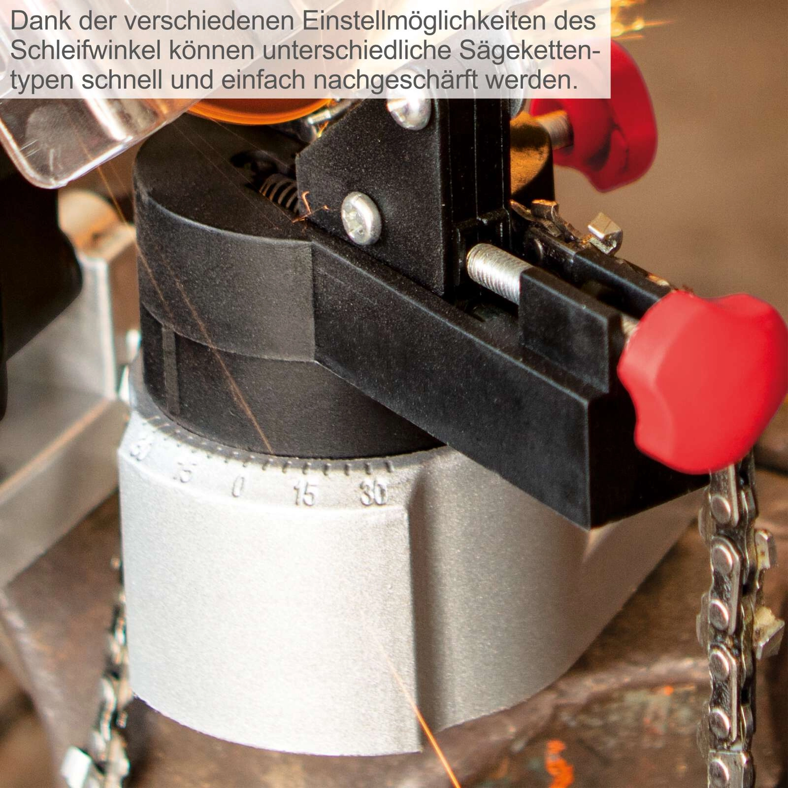 Scheppach Kettenschärfer KS1200 | 200W Leistung | Schleifscheibe- Ø 100mm | Bohrungs- Ø 10mm | großer Funkschutz | kompakte Bauweis | robustes Gehäuse