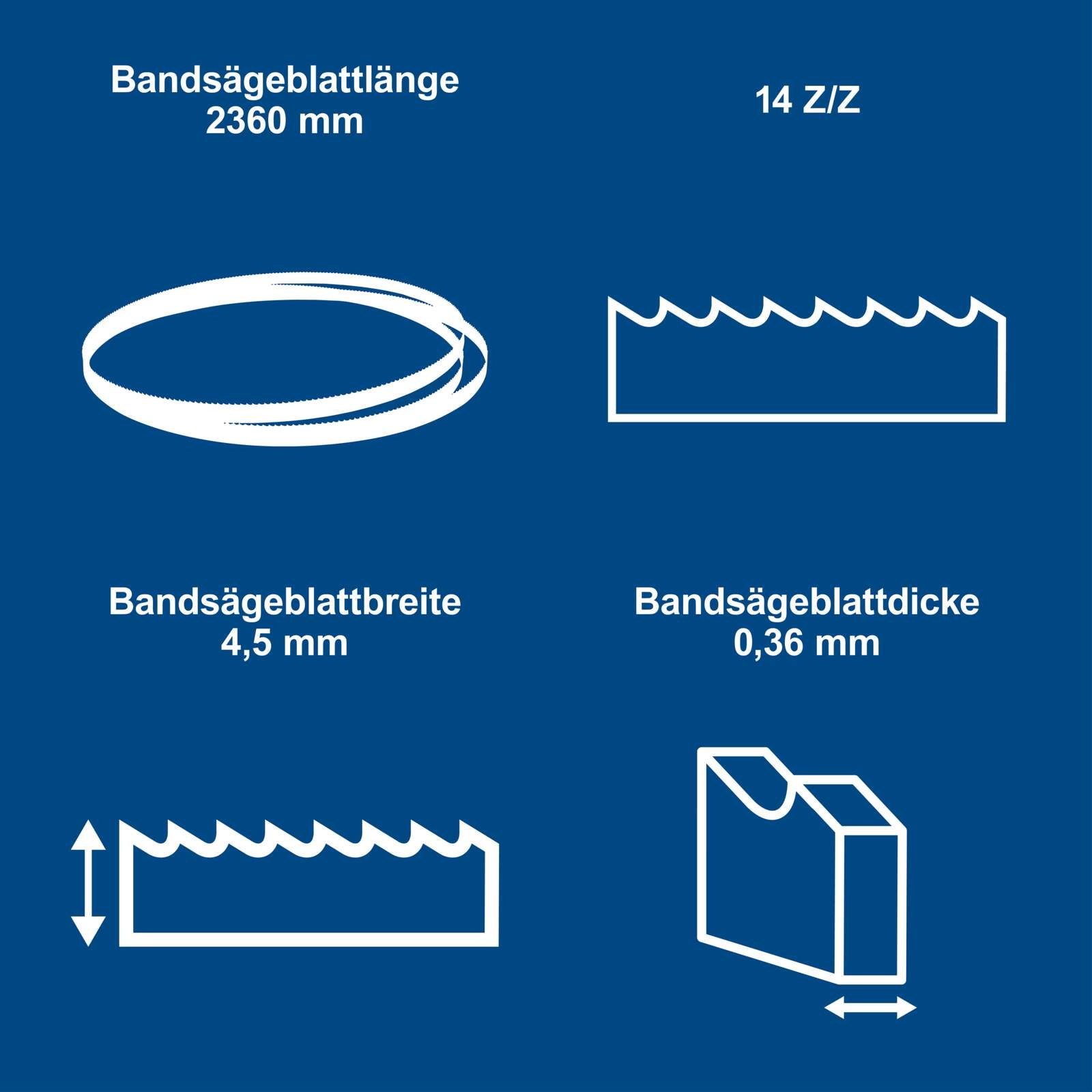 Sägeband Scheppach - 2360 x 4,5 x 0,36 mm | Bandsägeblatt mit 14 Zähnen pro Zoll | passend für Scheppach Bandsäge BASA3