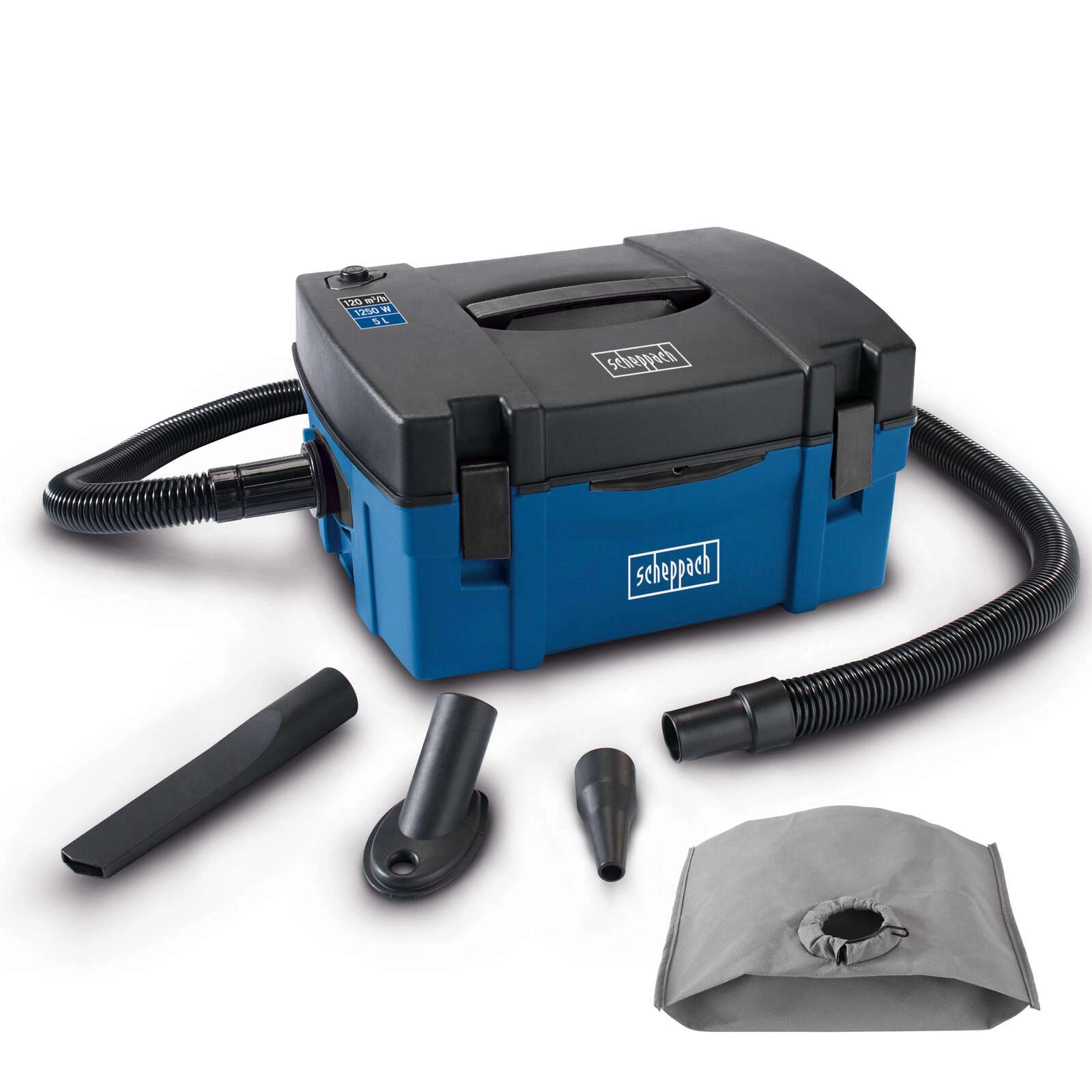 Absauganlage HD2P Scheppach - 1250W | Kunststoffgehäuse | inkl. Bohr-Absaugdüse & Saug-Blasdüse