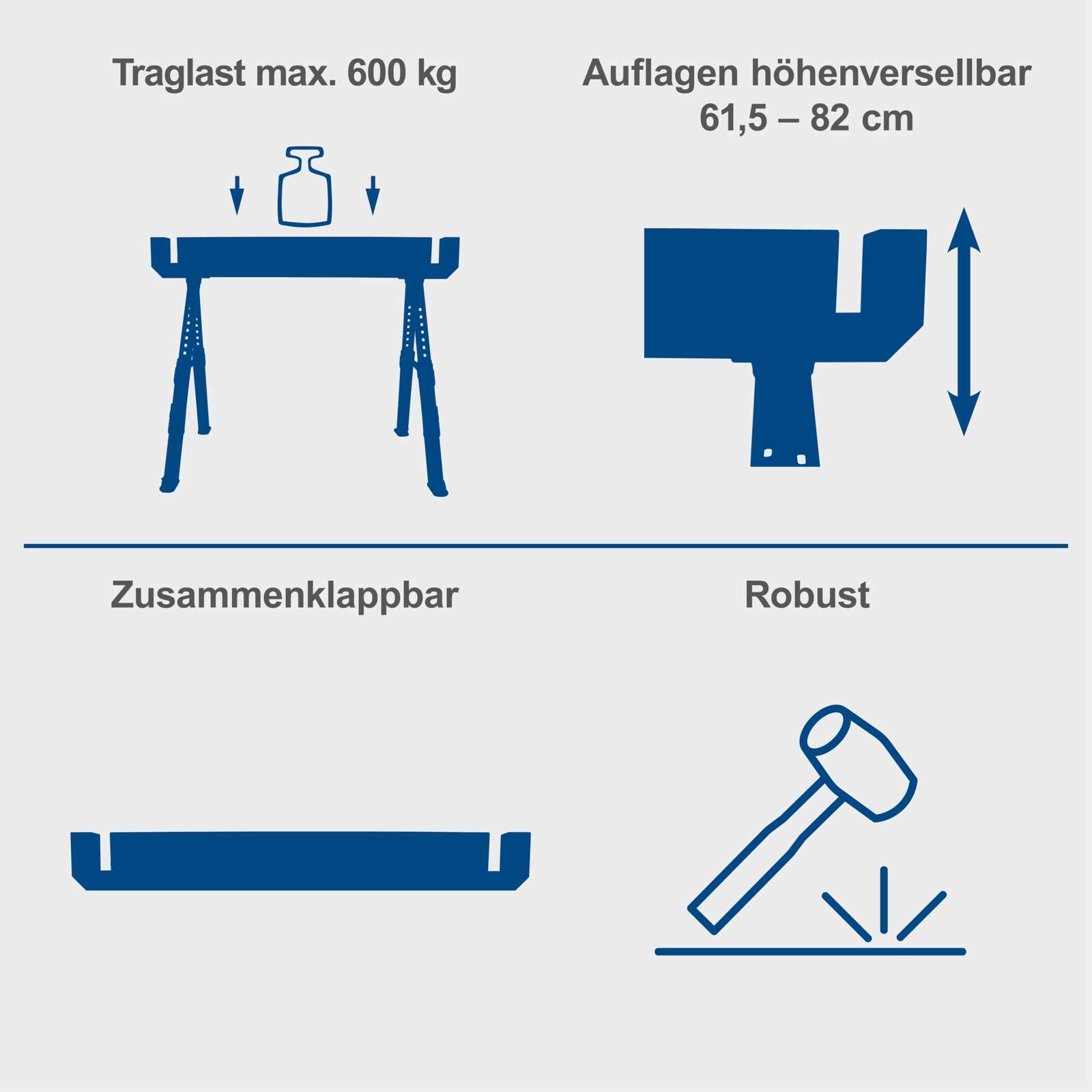 Arbeitsbock MWB700 Scheppach - 2er-Set | 9 Stufen von 615 – 820 mm | je Arbeitsbock 600kg