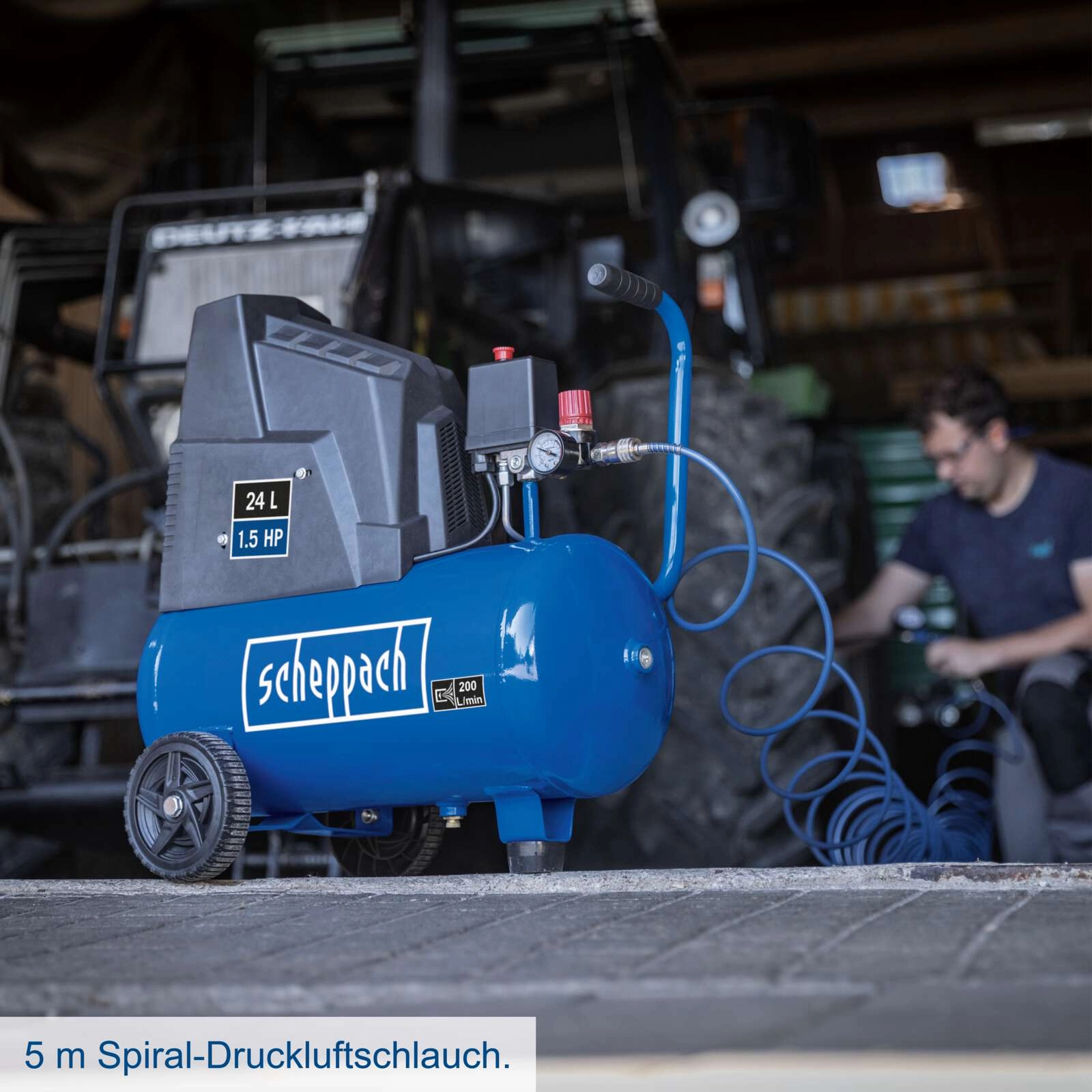 Kompressor HC30ox Scheppach - 8bar | 24L Kessel | 200l/min | 1,5PS | 230V | ölfrei & wartungsarm