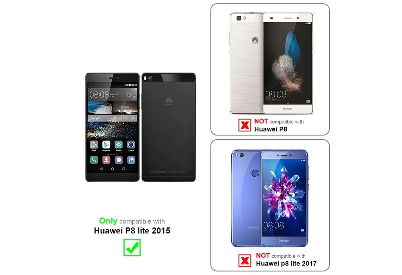 Cadorabo Panzer Folie für Huawei P8 LITE Schutzfolie in KRISTALL KLAR Gehärtetes (Tempered) Display-Schutzglas in 9H Härte mit 3D Touch Kompatibilität
