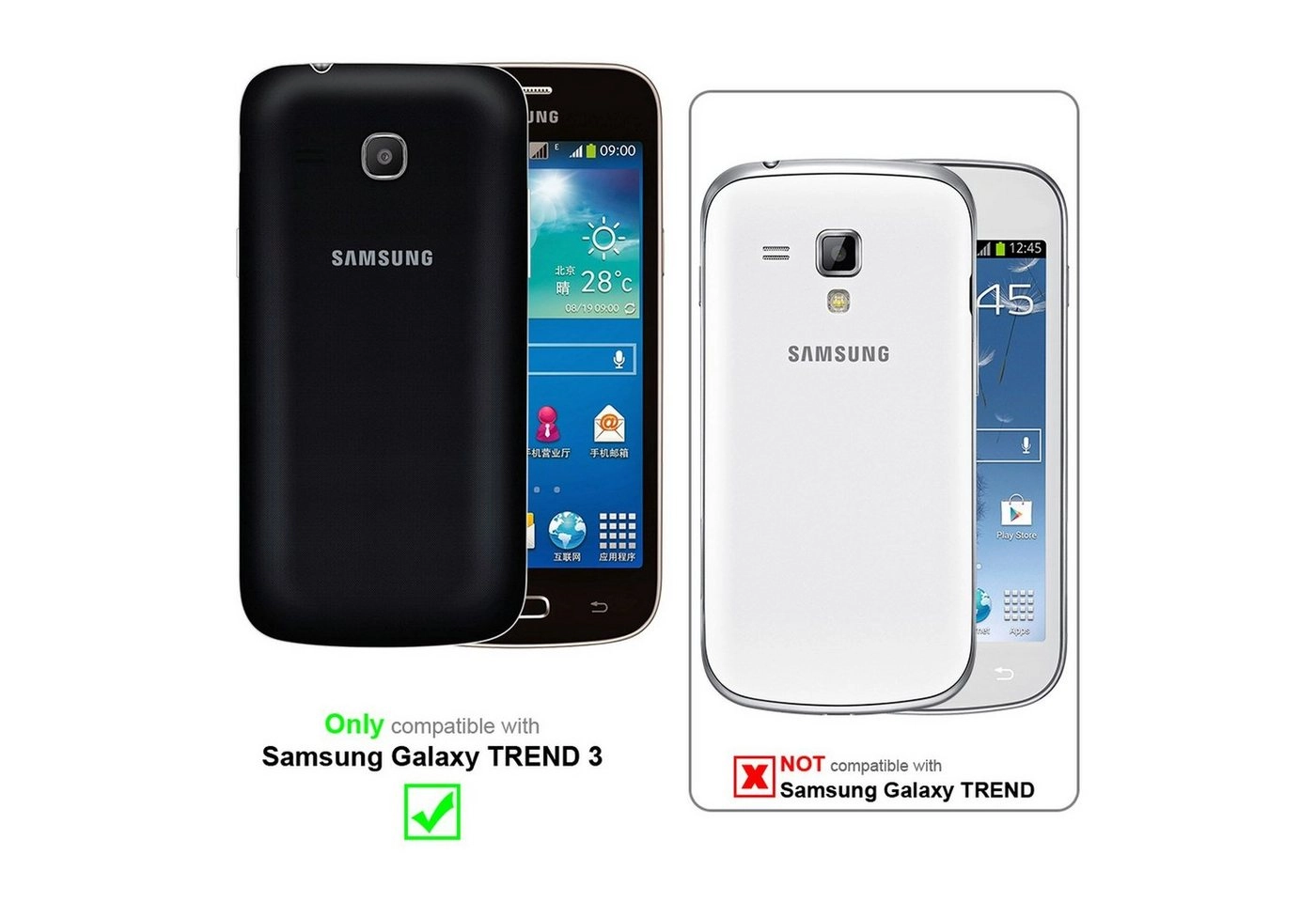 Cadorabo Panzer Folie für Samsung Galaxy TREND 3 Schutzfolie in KRISTALL KLAR Gehärtetes (Tempered) Display-Schutzglas in 9H Härte mit 3D Touch Kompatibilität