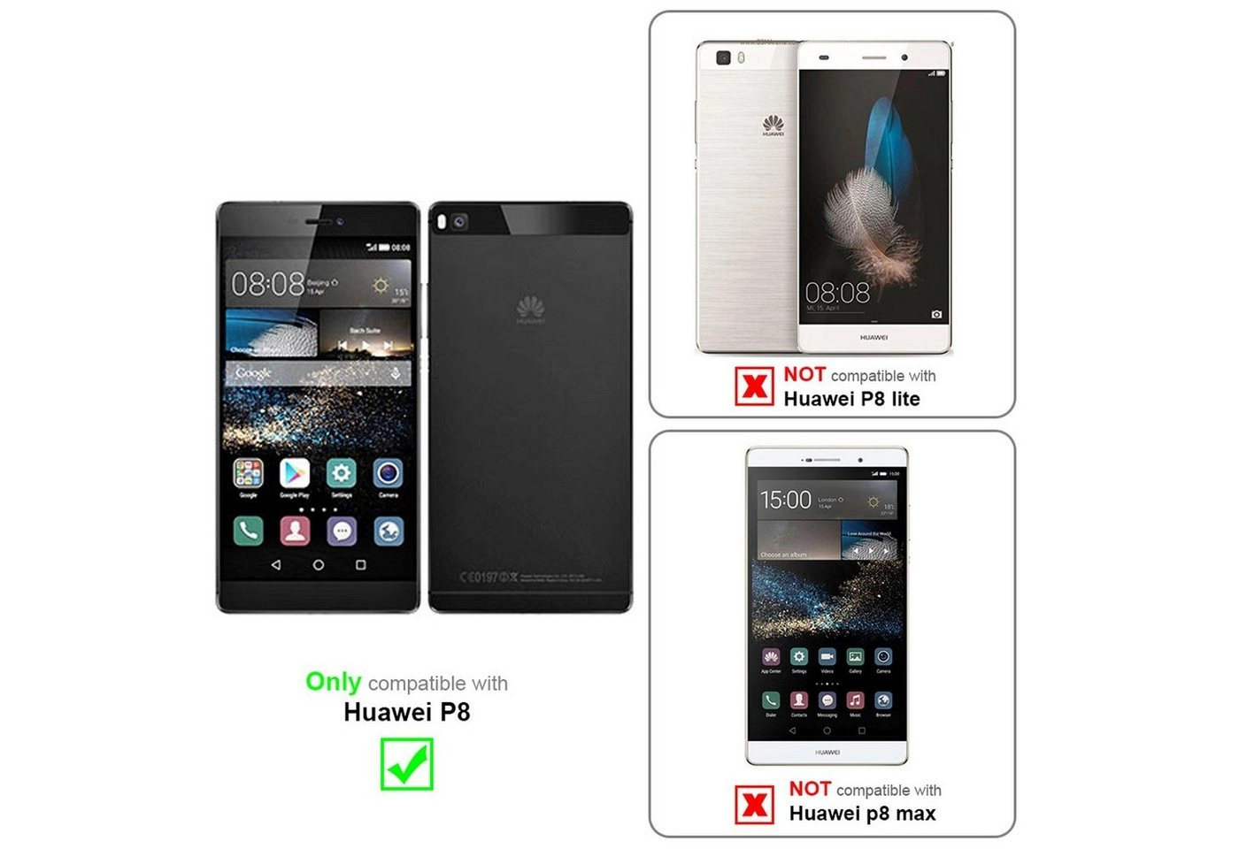 Cadorabo Panzer Folie für Huawei P8 Schutzfolie in KRISTALL KLAR Gehärtetes (Tempered) Display-Schutzglas in 9H Härte mit 3D Touch Kompatibilität