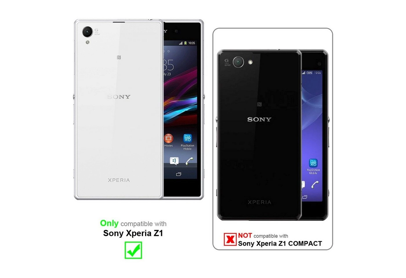 Cadorabo Panzer Folie für Sony Xperia Z1 Schutzfolie in KRISTALL KLAR Gehärtetes (Tempered) Display-Schutzglas in 9H Härte mit 3D Touch Kompatibilität
