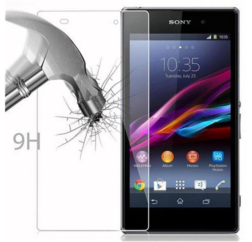Cadorabo Panzer Folie für Sony Xperia Z1 Schutzfolie in KRISTALL KLAR Gehärtetes (Tempered) Display-Schutzglas in 9H Härte mit 3D Touch Kompatibilität