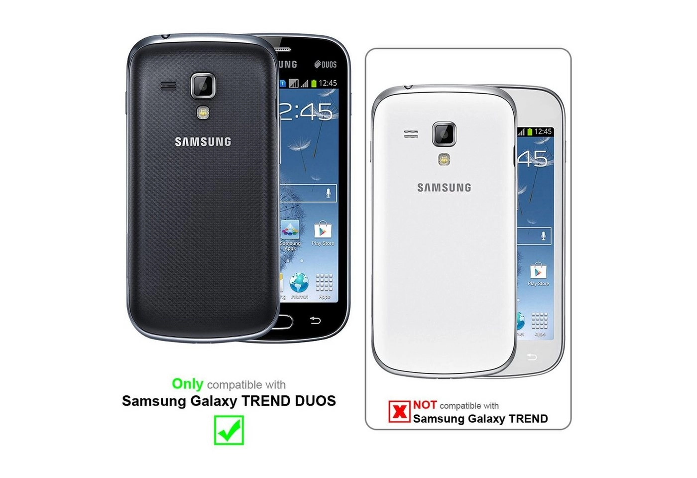 Cadorabo Panzer Folie für Samsung Galaxy TREND DUOS Schutzfolie in KRISTALL KLAR Gehärtetes (Tempered) Display-Schutzglas in 9H Härte mit 3D Touch Kompatibilität