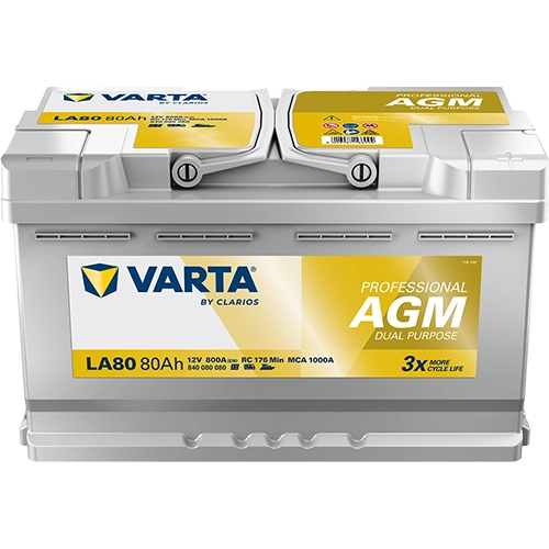 BVD VARTA Professional AGM LA80 Batterie 840080080K312, LA80, 12 V, 80 Ah, 800 A