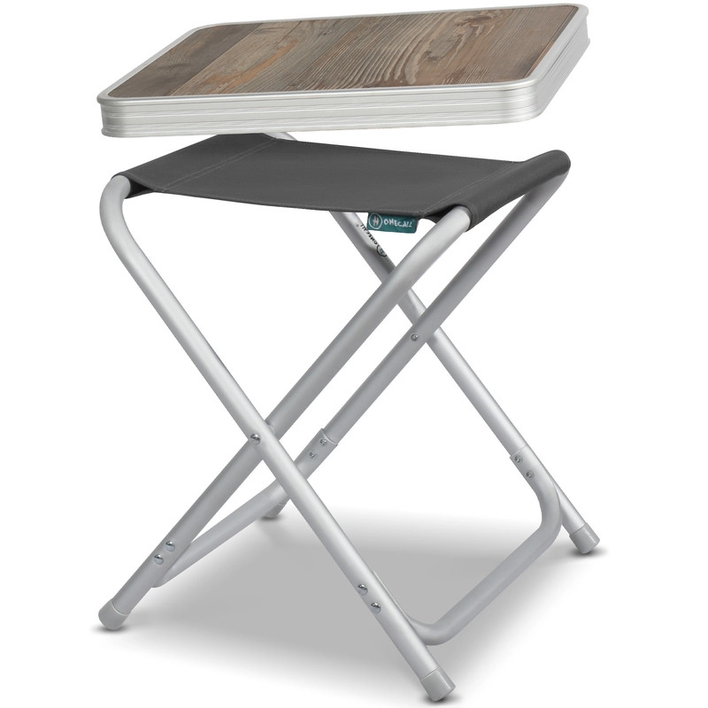Homecall Leichter Campinghocker mit MDF Tisch, Aluminium Beistelltisch für Picknick und Balkon