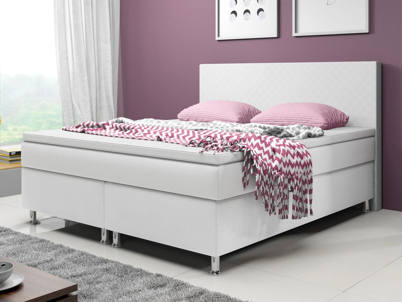 IHG Boxspringbett Madrid 180x200 cm Kunstleder Weiß