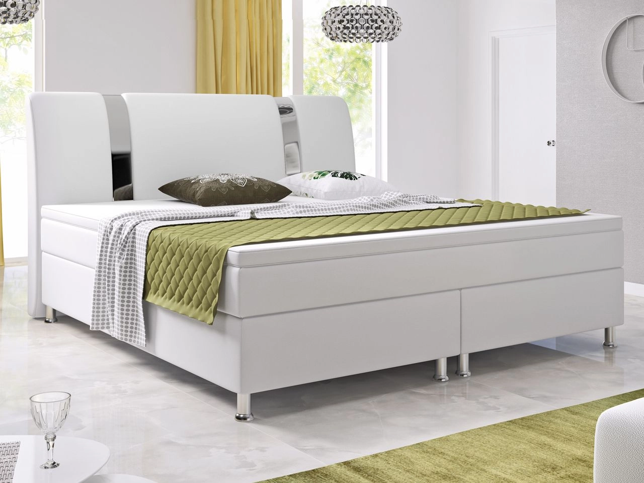 IHG Boxspringbett Riva 180x200 cm Kunstleder Weiß
