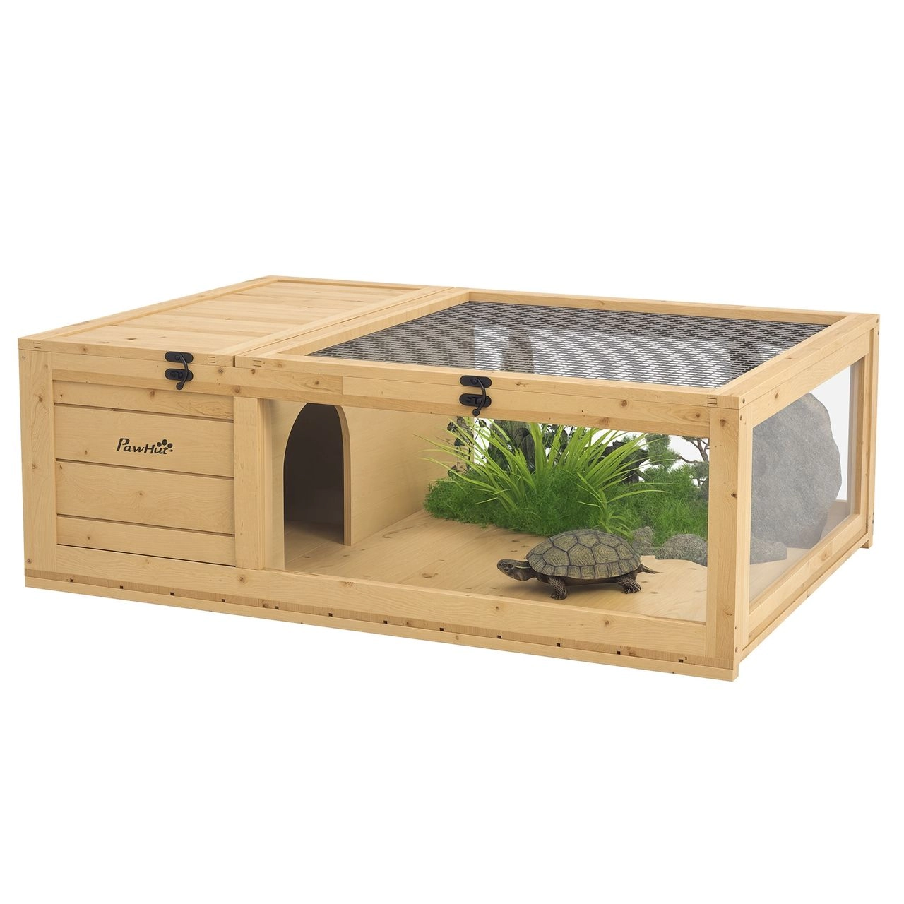 PawHut Schildkrötenhaus aus Holz, Schildkrötengehege mit Haupthäusern, Reptilienkäfig