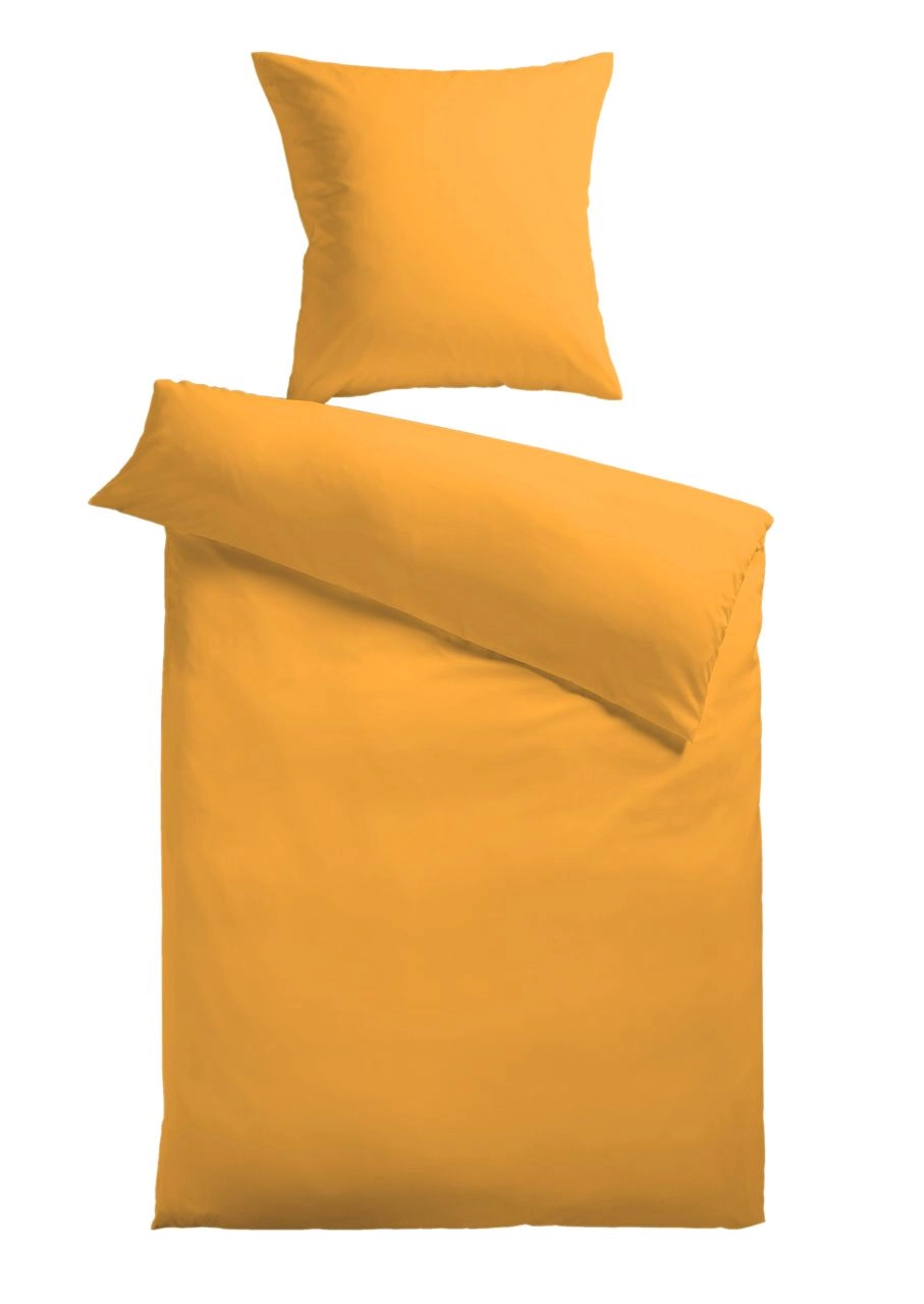 Kinzler Baumwoll-Satin Bettwäsche Uni 80 x 80 + 155 x 220 cm, Farbe gelb