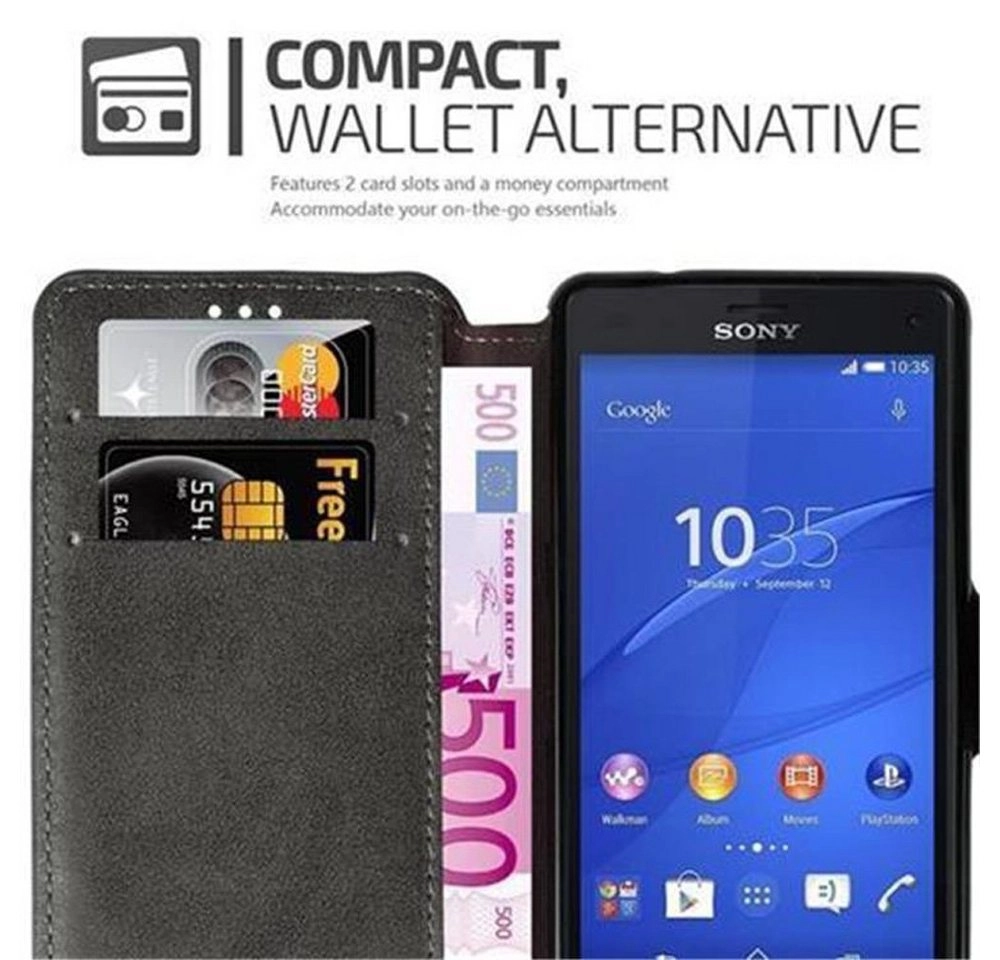Cadorabo Hülle für Sony Xperia Z3 COMPACT - Hülle in MATT GRAU ? Handyhülle mit Standfunktion und Kartenfach im Retro Design - Case Cover Schutzhülle Etui Tasche Book Klapp Style