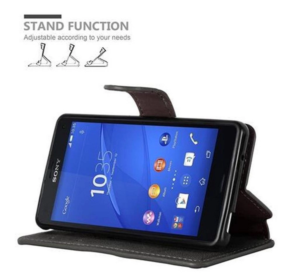 Cadorabo Hülle für Sony Xperia Z3 COMPACT - Hülle in MATT GRAU ? Handyhülle mit Standfunktion und Kartenfach im Retro Design - Case Cover Schutzhülle Etui Tasche Book Klapp Style