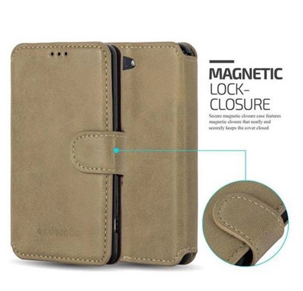 Cadorabo Hülle für Sony Xperia Z3 COMPACT - Hülle in MATT SAND BRAUN ? Handyhülle mit Standfunktion und Kartenfach im Retro Design - Case Cover Schutzhülle Etui Tasche Book Klapp Style