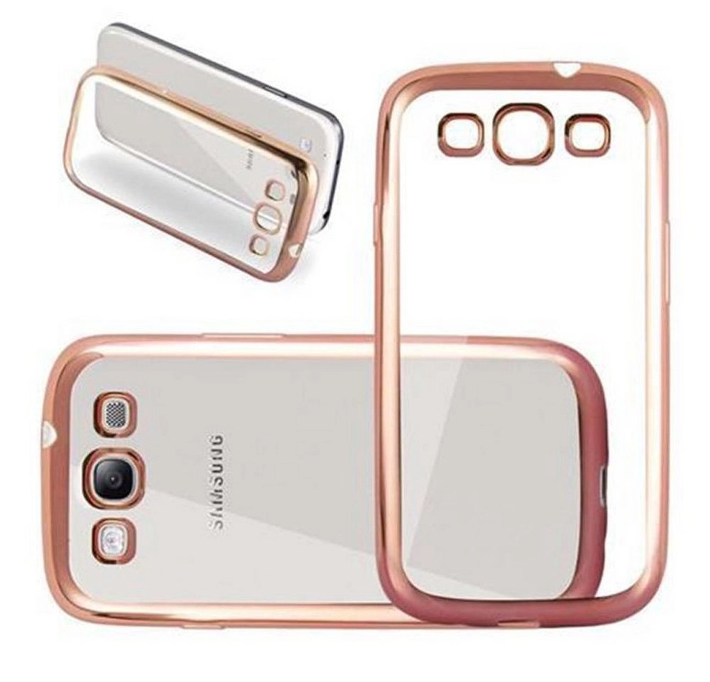 Cadorabo Hülle für Samsung Galaxy S3 / S3 NEO - Hülle in TRANSPARENT mit CHROM GOLD ? Handyhülle aus TPU Silikon im Chrom Design - Silikonhülle Schutzhülle Ultra Slim Soft Back Cover Case Bumper
