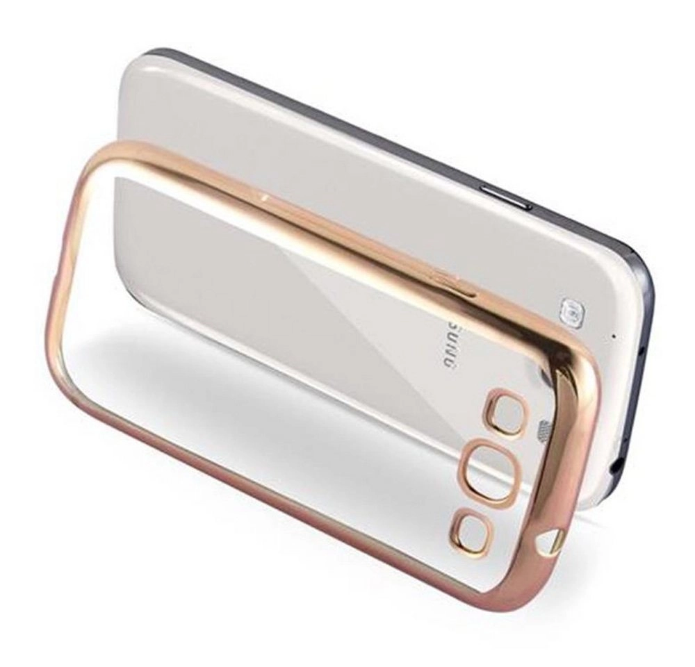 Cadorabo Hülle für Samsung Galaxy S3 / S3 NEO - Hülle in TRANSPARENT mit CHROM GOLD ? Handyhülle aus TPU Silikon im Chrom Design - Silikonhülle Schutzhülle Ultra Slim Soft Back Cover Case Bumper