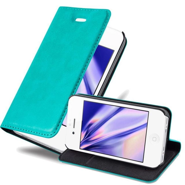Cadorabo Hülle für Apple iPhone 4 / iPhone 4S in PETROL TÜRKIS Handyhülle mit Magnetverschluss, Standfunktion und Kartenfach Case Cover Schutzhülle Etui Tasche Book Klapp Style