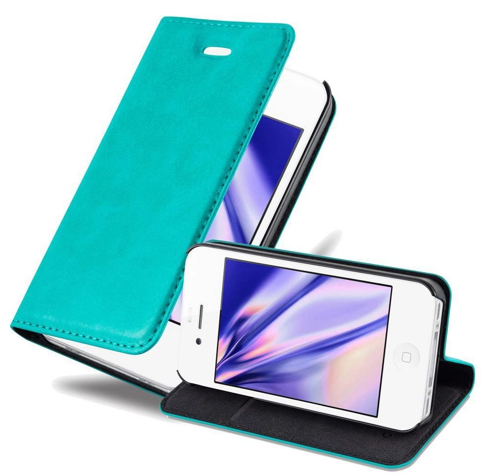 Cadorabo Hülle für Apple iPhone 4 / iPhone 4S in PETROL TÜRKIS Handyhülle mit Magnetverschluss, Standfunktion und Kartenfach Case Cover Schutzhülle Etui Tasche Book Klapp Style