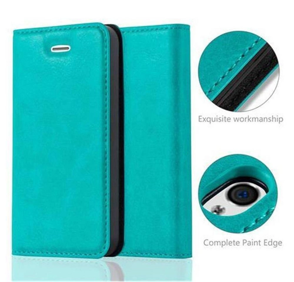 Cadorabo Hülle für Apple iPhone 4 / iPhone 4S in PETROL TÜRKIS Handyhülle mit Magnetverschluss, Standfunktion und Kartenfach Case Cover Schutzhülle Etui Tasche Book Klapp Style