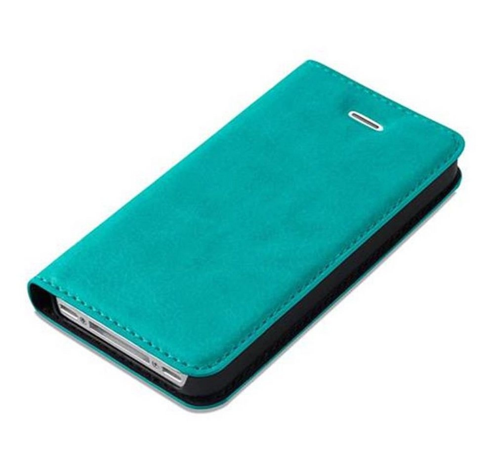 Cadorabo Hülle für Apple iPhone 4 / iPhone 4S in PETROL TÜRKIS Handyhülle mit Magnetverschluss, Standfunktion und Kartenfach Case Cover Schutzhülle Etui Tasche Book Klapp Style