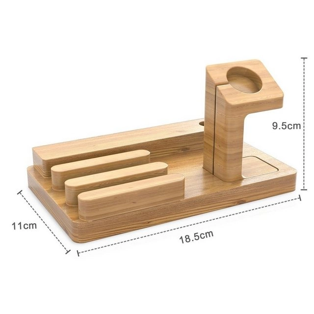 Cadorabo Docking Station - Ladestation aus Echtholz Bambus - Power Station Plattform mit integrierter USB Multischnittstelle für alle Smartphones und Smartwatches von z.B. Apple, Samsung, Nokia