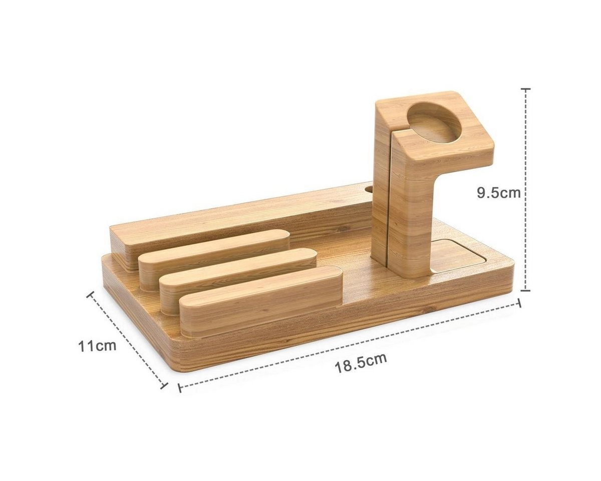 Cadorabo Docking Station - Ladestation aus Echtholz Bambus - Power Station Plattform mit integrierter USB Multischnittstelle für alle Smartphones und Smartwatches von z.B. Apple, Samsung, Nokia