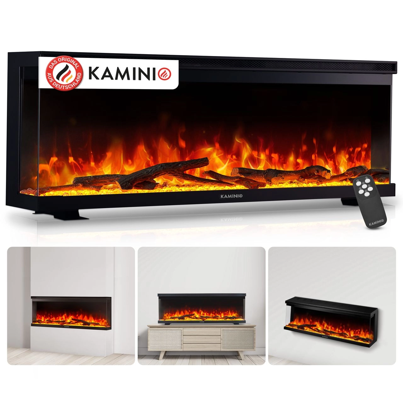 KAMINIO KAMINIO Elektrokamin LEA - Elektrischer 3-in-1 Kamin mit Panoramaview - 50 Zoll
