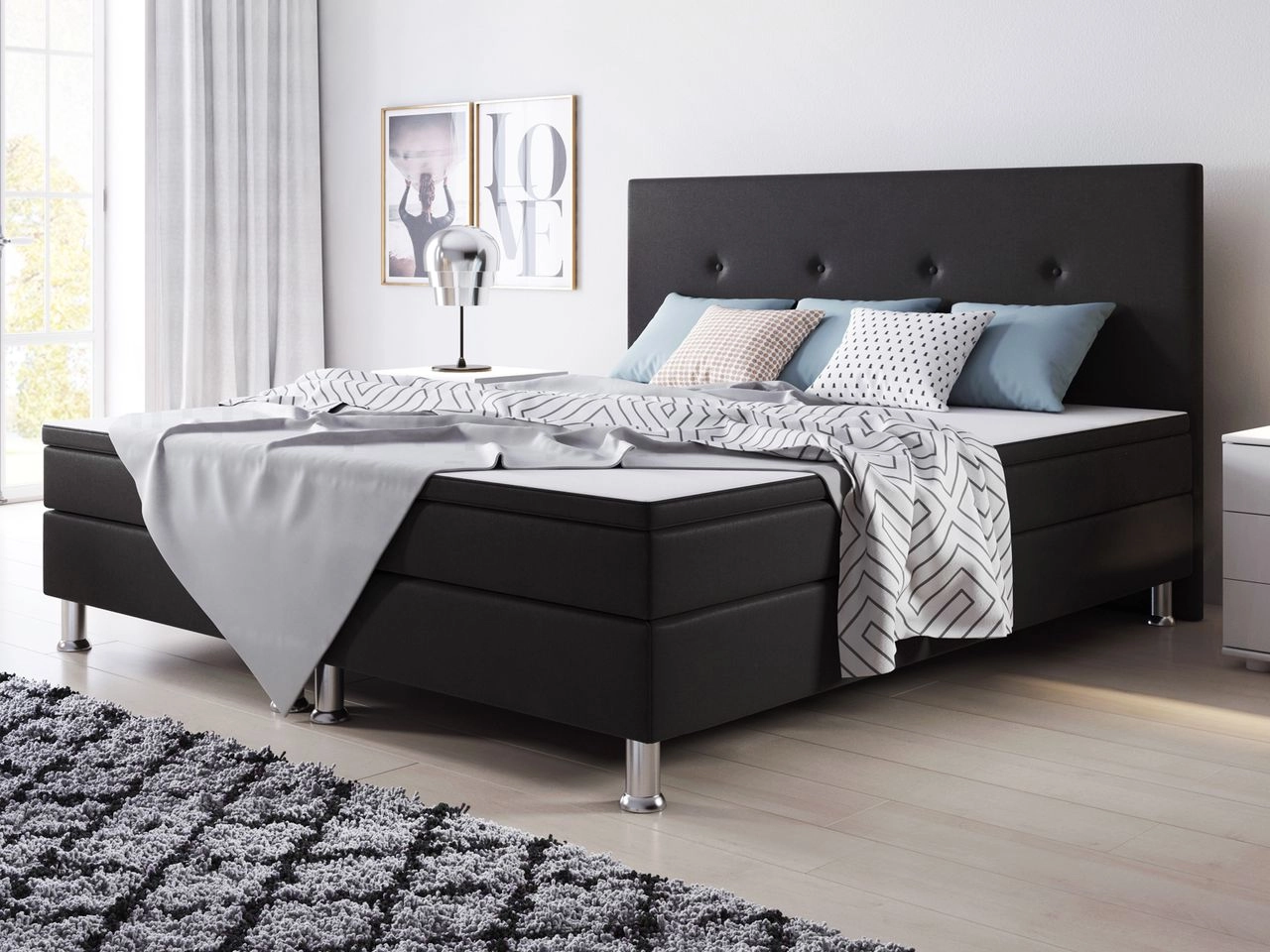IHG Boxspringbett Jump 180x200 Webstoff Schwarz Typ 2