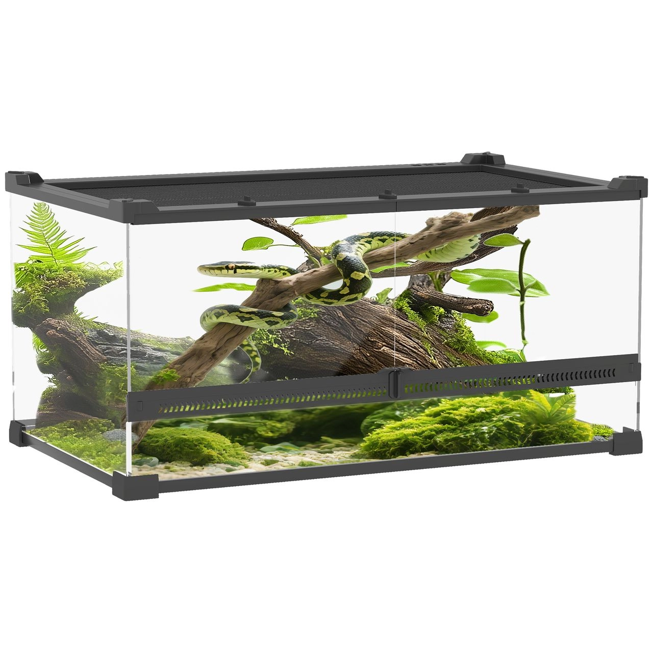 PawHut Terrarium für Reptilien Glasterrarium 34L mit Frontbelüftung Schwarz