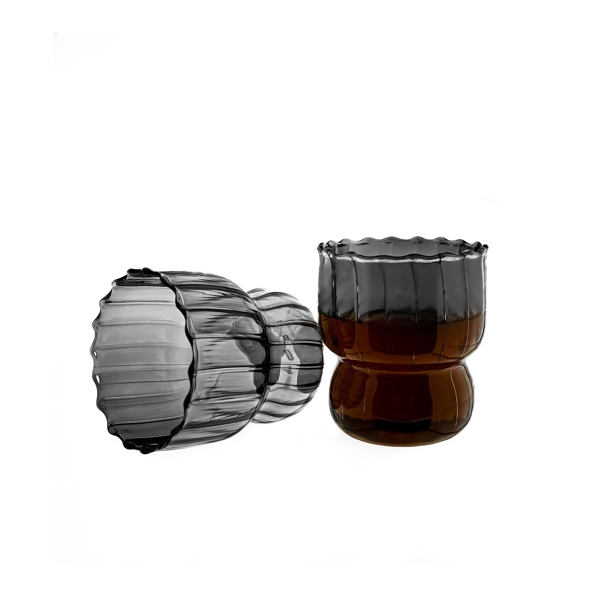 Mulex Mulex 2er Set Riffle Design Gläser aus Borosilikat – Schwarz