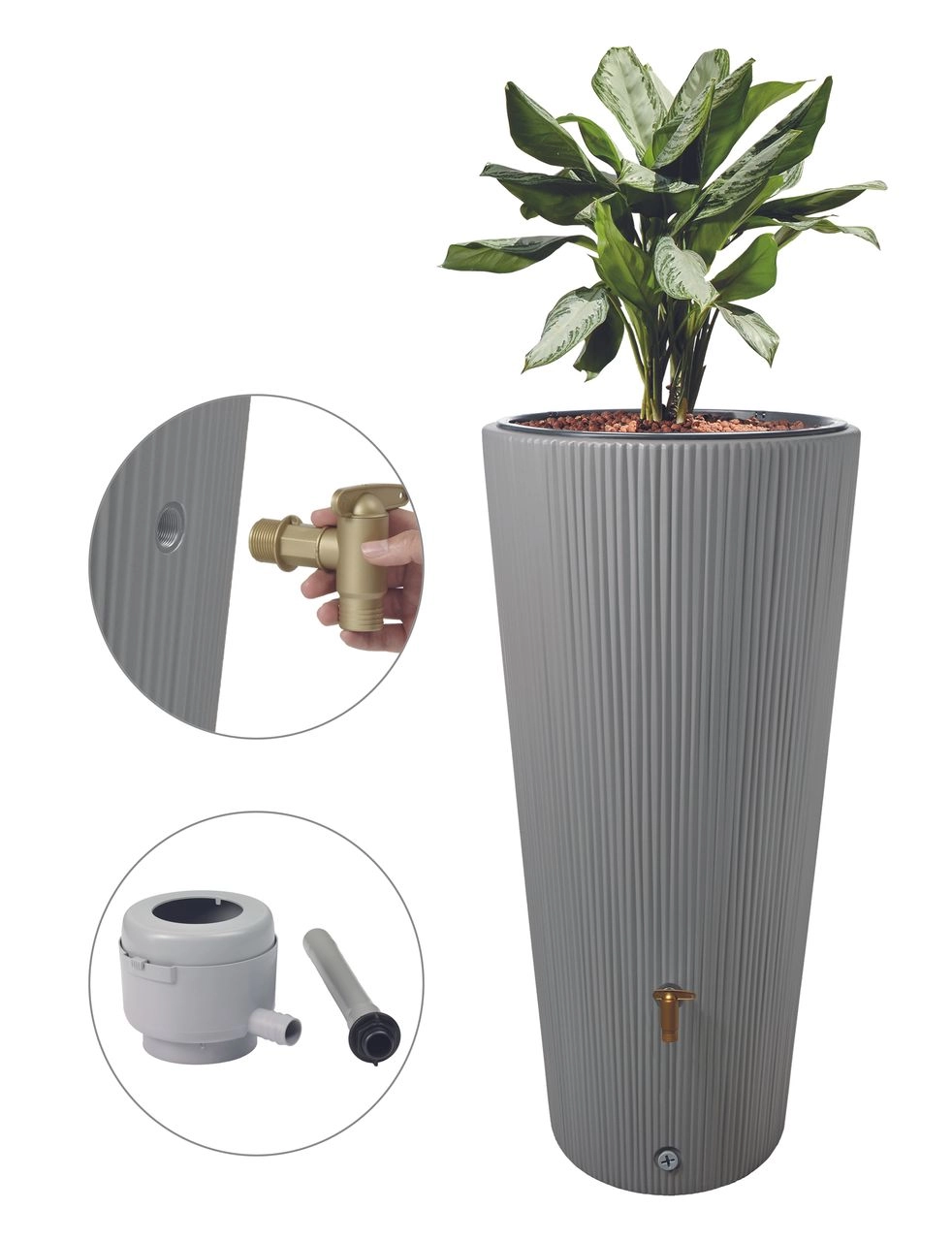 4rain VASO 2in1 DECOR Regentonnen Komplett-Set 220 L zinkgrau