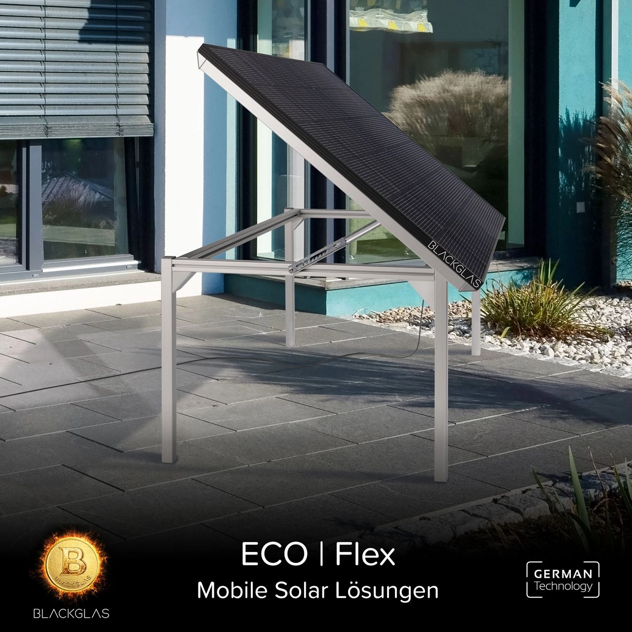 BLACKGLAS SolarTisch ECOflex 445Wp Solar Tischplatte, 7-stufig verstellbar, 40x40mm Tischbeine OHNE Rollen