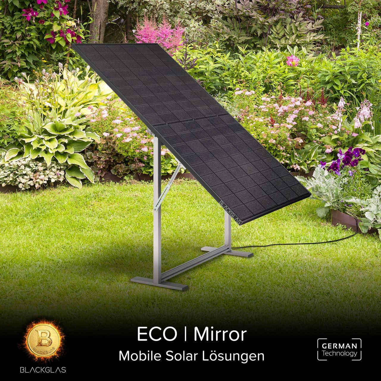 BLACKGLAS Sichtschutz SolarScreen ECOmirror Hochformat 445Wp Solarmodul, 7-stufig verstellbar, Balkonkraftwerk