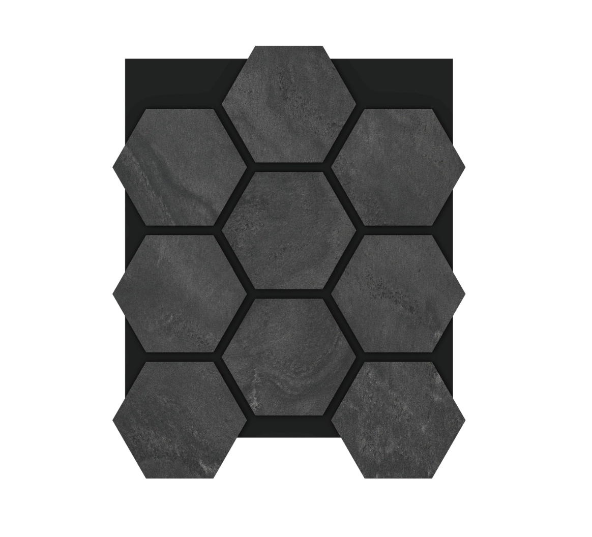 Loada Solar Akustikpaneel Sechseckig Matt-Anthrazit, 4 Stk à 674×551×15 mm/1,49m² – Steinoptik