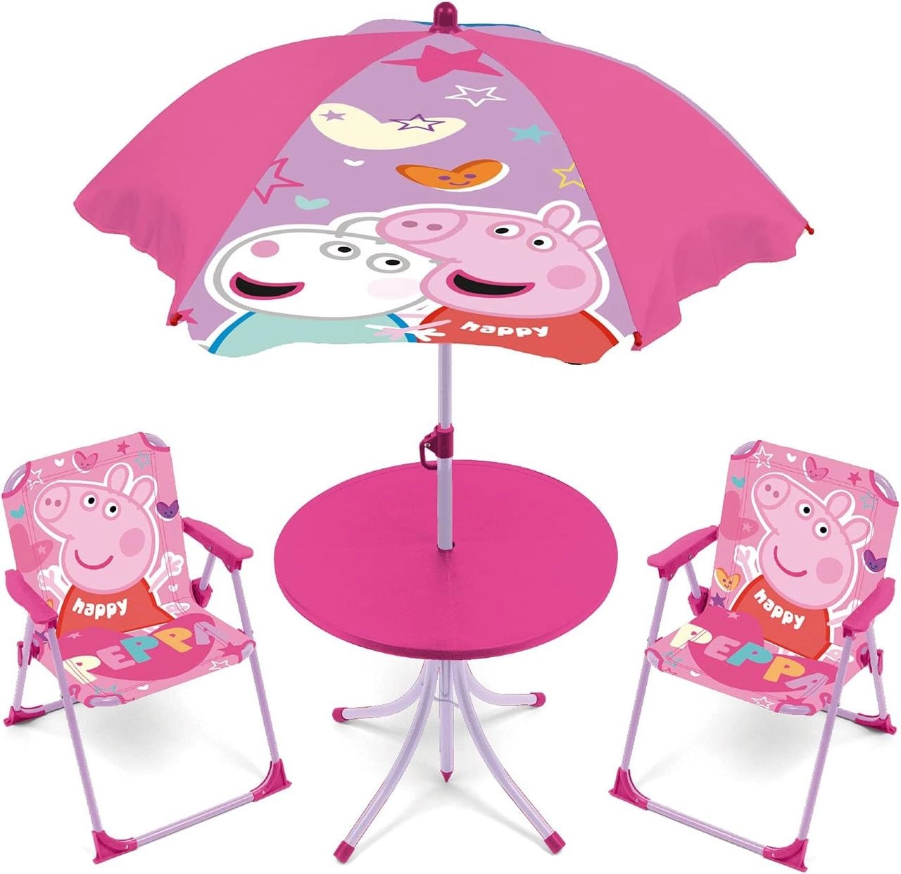 Arditex ARDITEX Kinder-Tischset Peppa Pig mit 2 Stühlen & Sonnenschirm für Garten & Balkon