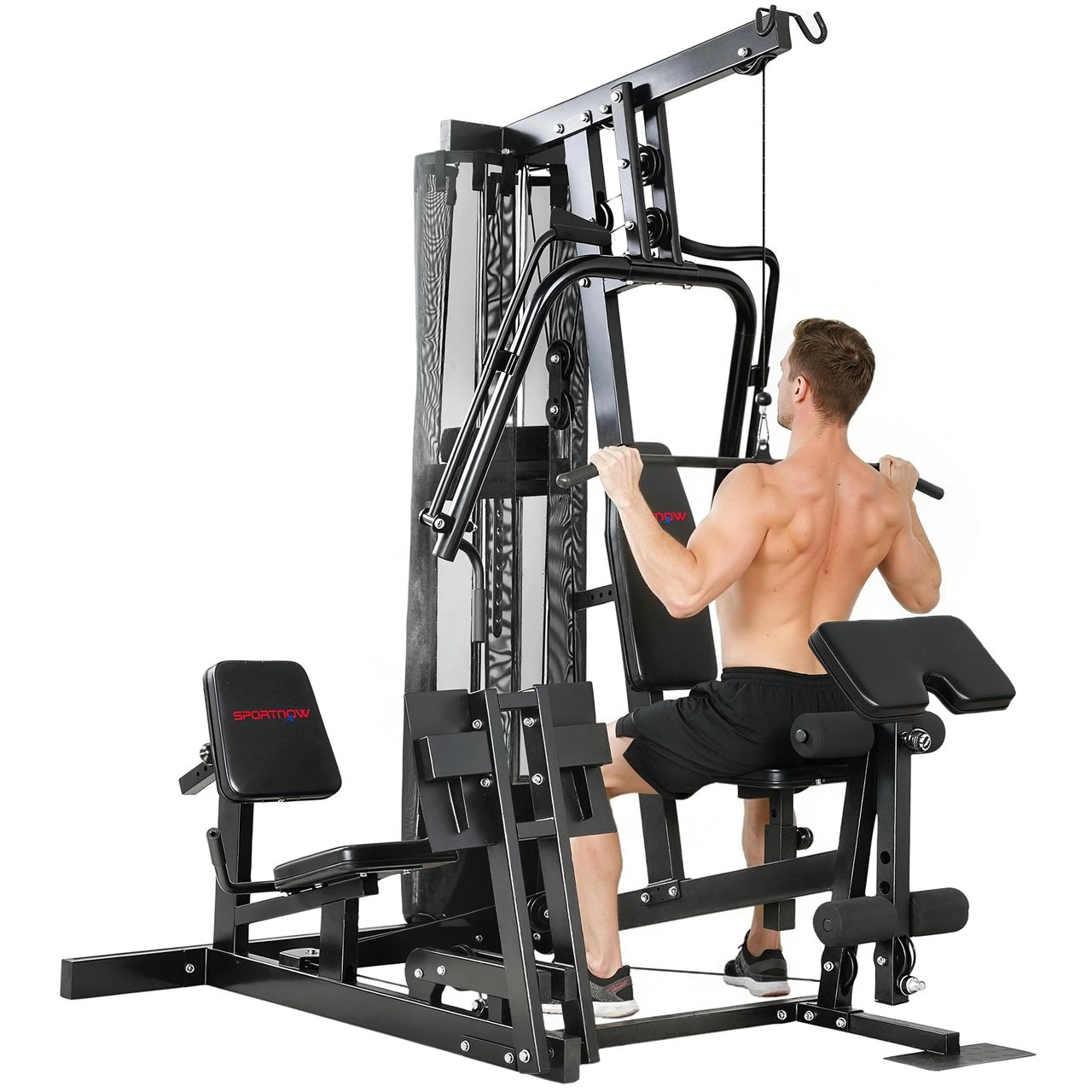 SPORTNOW Kraftstation Fitnessstation mit Latzug Butterflystange 65kg Gewichten Seil