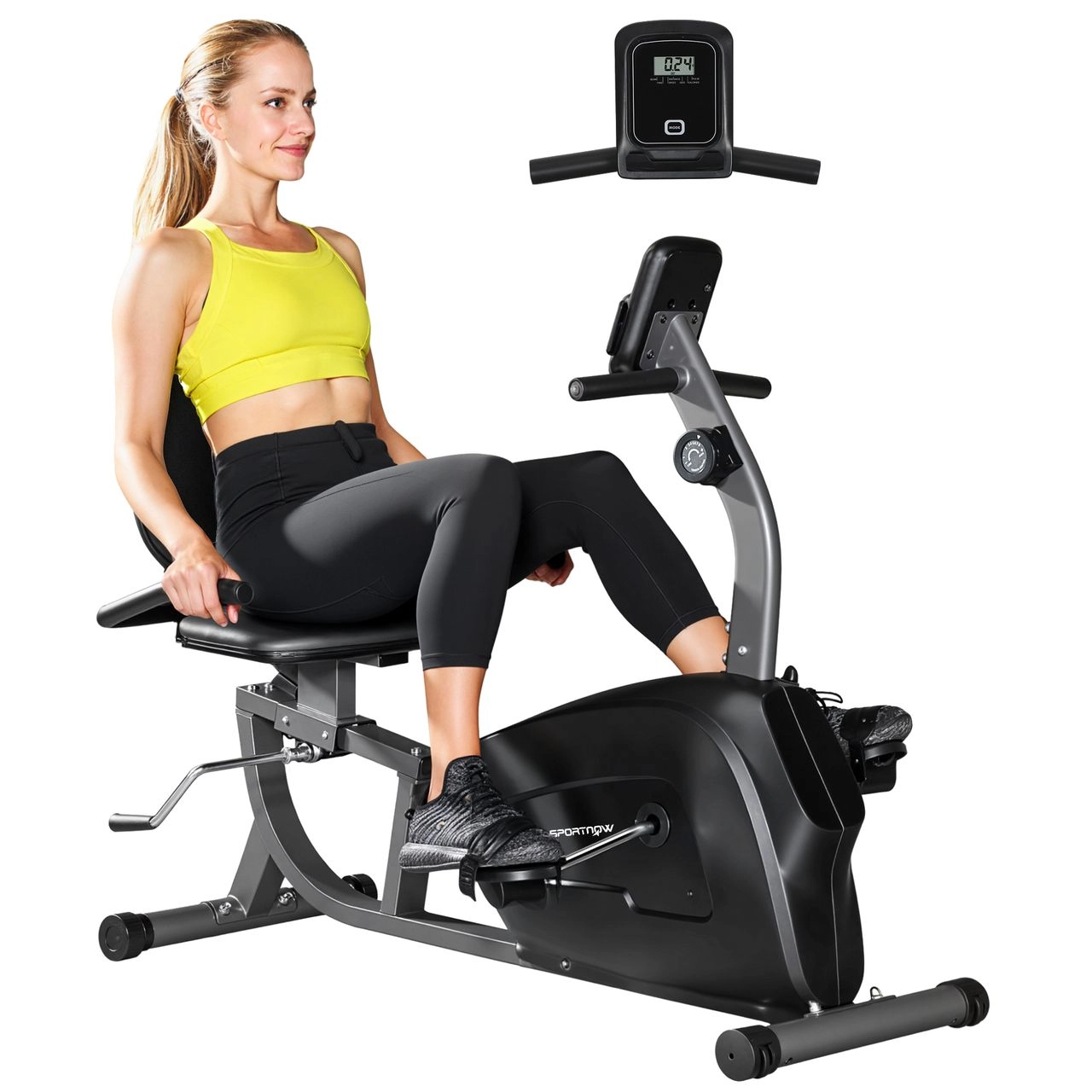 SPORTNOW Liegeergometer für Zuhause mit 8 verstellbar Widerstandsstufen Magnetbremse