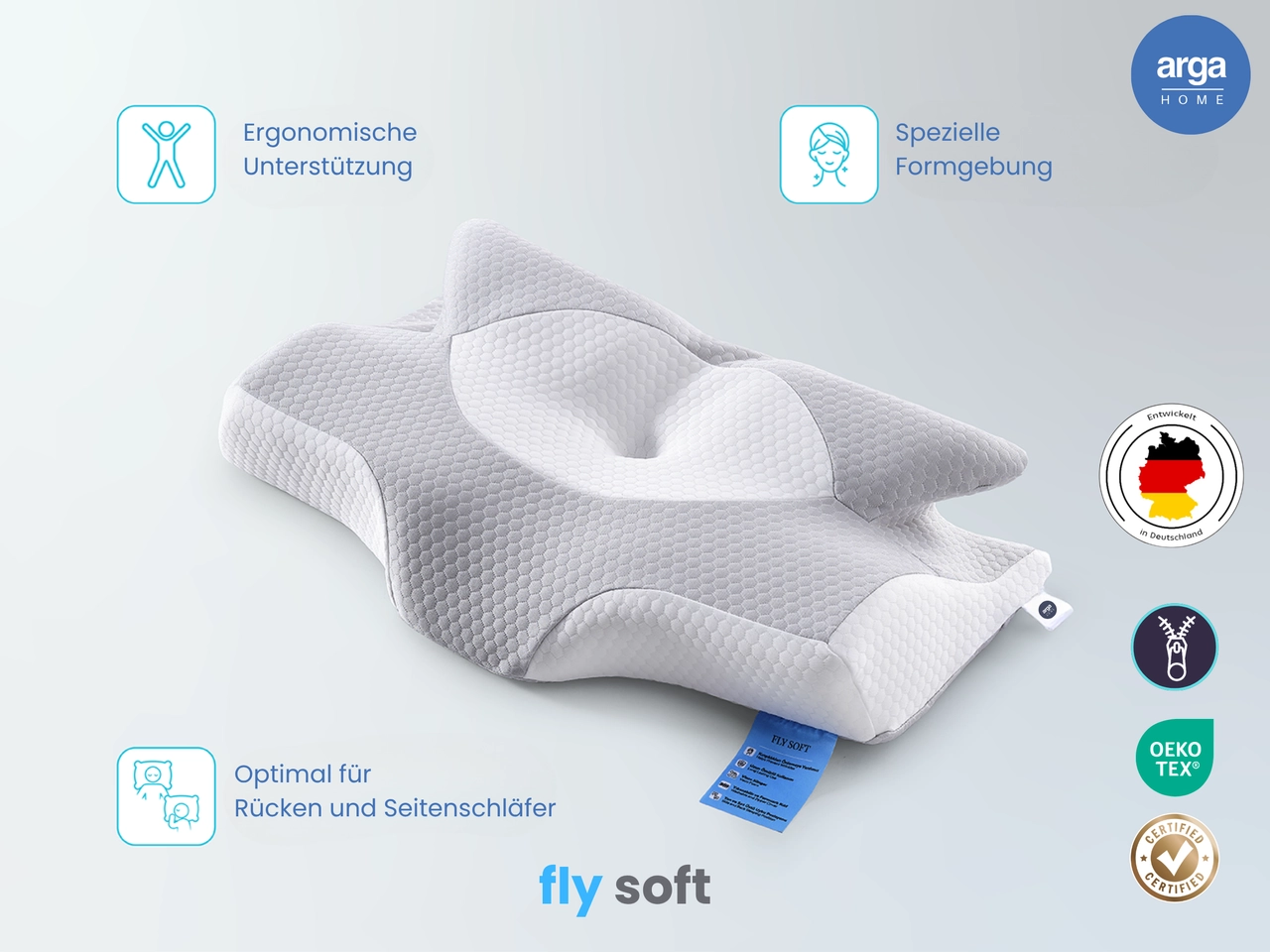Arga Home AH Visco 4D Fly Soft Nackenstützkissen aus Visco-Memory-Schaum – 64x38 cm
