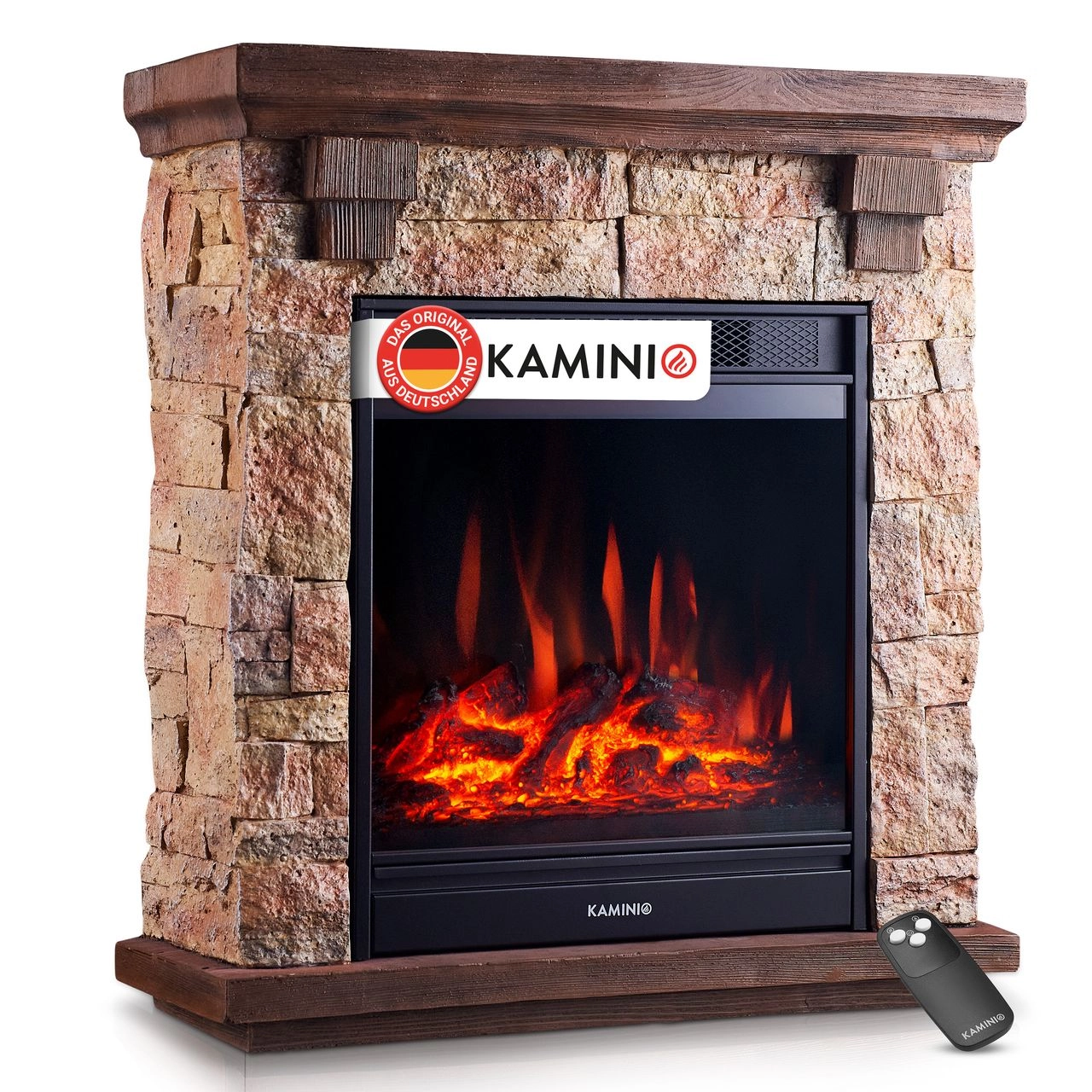 KAMINIO KAMINIO Elektrokamin JUAN - Elektrischer Standkamin in Steinoptik - Beige