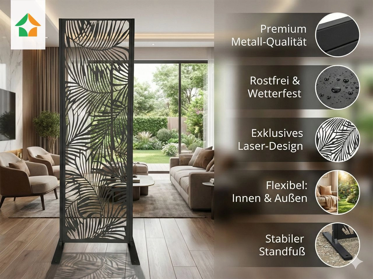 Prestige Home Living Indoor Dekorative Metallsichtschutzwand