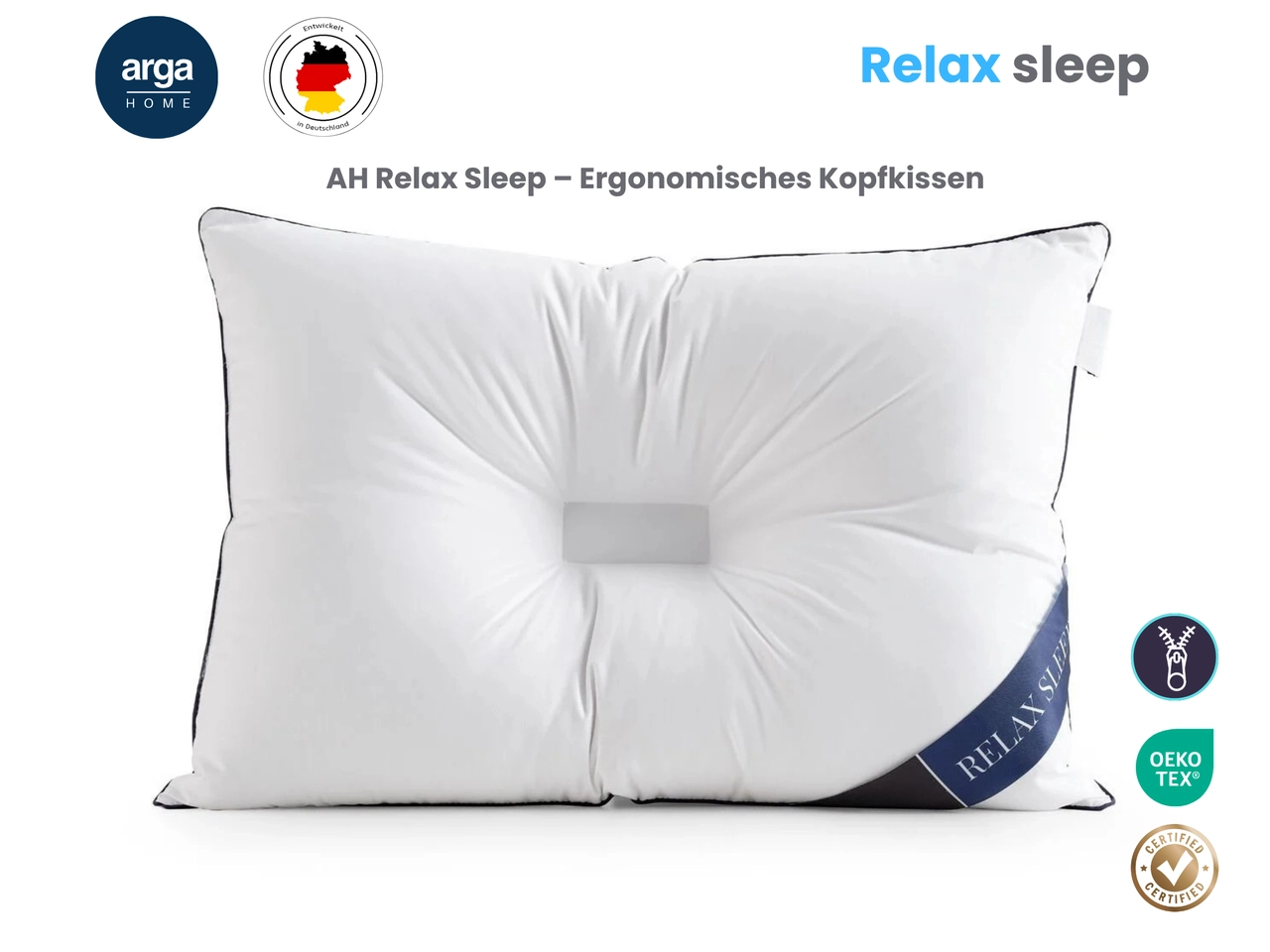 Arga Home AH Relax Sleep Komfortkissen mit zentraler Kopfmulde – 70x50 cm