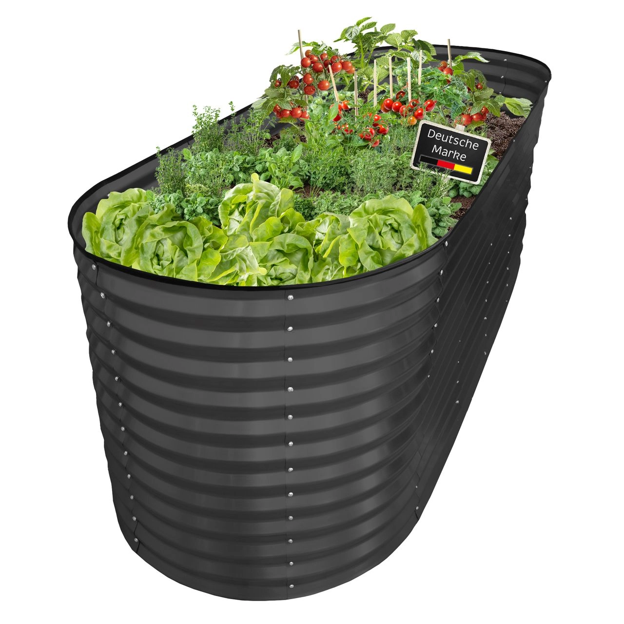 Lemodo Hochbeet Metall 240x80x78cm oval, anthrazit, Pflanzbeet wetterfest, Gartenbeet