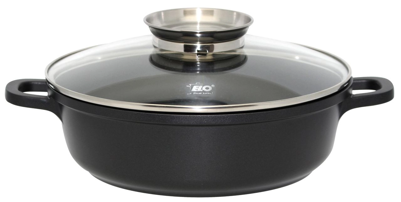 ELO Runde Servierpfanne 24cm mit Glasdeckel mit Aromaknopf "Alucast"