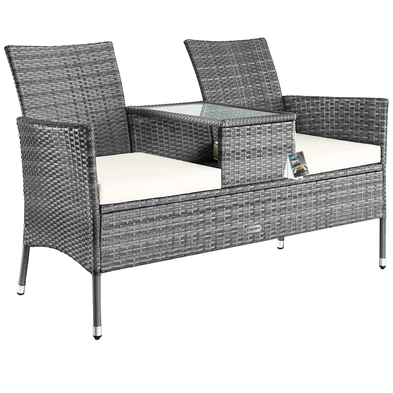 Casaria Casaria Polyrattan Kino Bank Grau/Beige 143x64x87cm